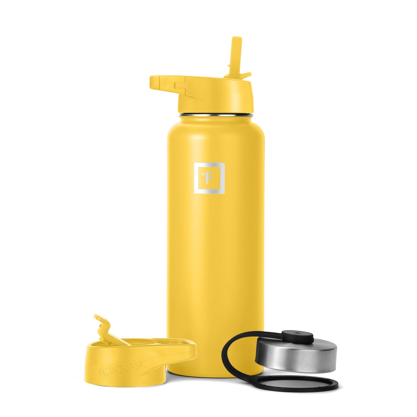 IRON °FLASK Sports Water Bottle - Wide Mouth with 3 Spout Lids - Stainless Steel Gym & Outdoor Bottles for Men, Women & Kids - Double Walled, Insulated Thermos, Metal Canteen - Honey Yellow, 40 Oz