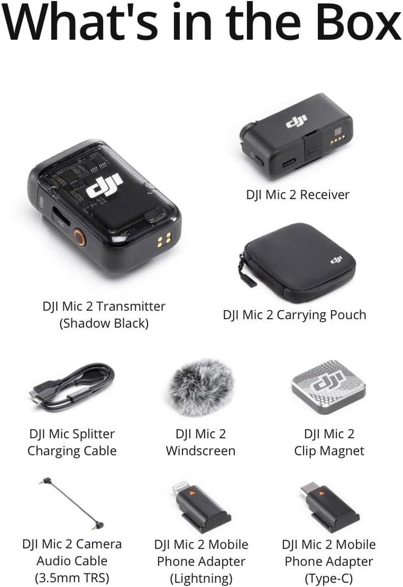 DJI Mic 2 Wireless Microphone - Intelligent Noise Cancelling, 250m Range | Compatible with iPhone, Android, Camera, Vlogs