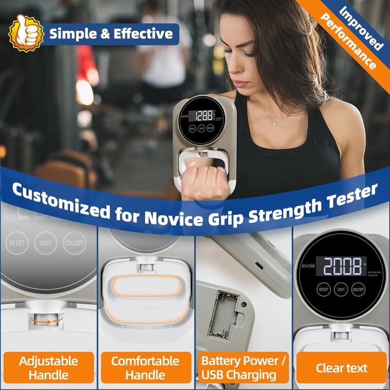 Grip Strength Tester Hand Griper - Grip Strength Trainer Electronic Meter Digital Hand Gripper Strengthener 265 Lbs 120 Kgs with Mano Strengthening Devices for Sports School Home Use