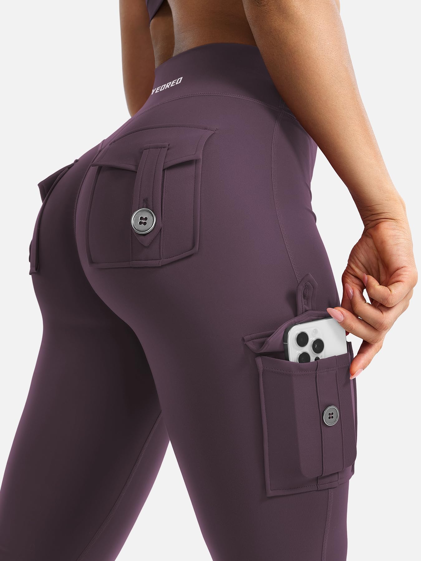 YEOREO CoreFlex Women Workout Flare Leggings with Pockets Scrunch Cargo Gym Yoga Leggings Black Berry Purple XL