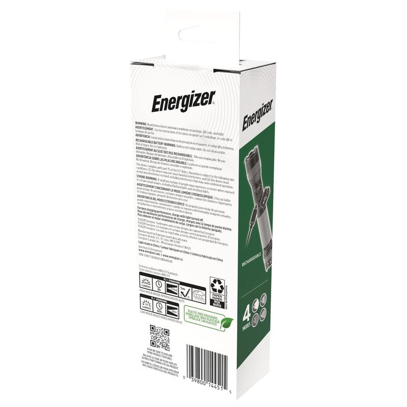Energizer X1000 Rechargeable LED Flashlight with Power Indicator, Super Bright Flashlight, IPX4 Water Resistant, Rugged Light for Outdoors, Emergencies