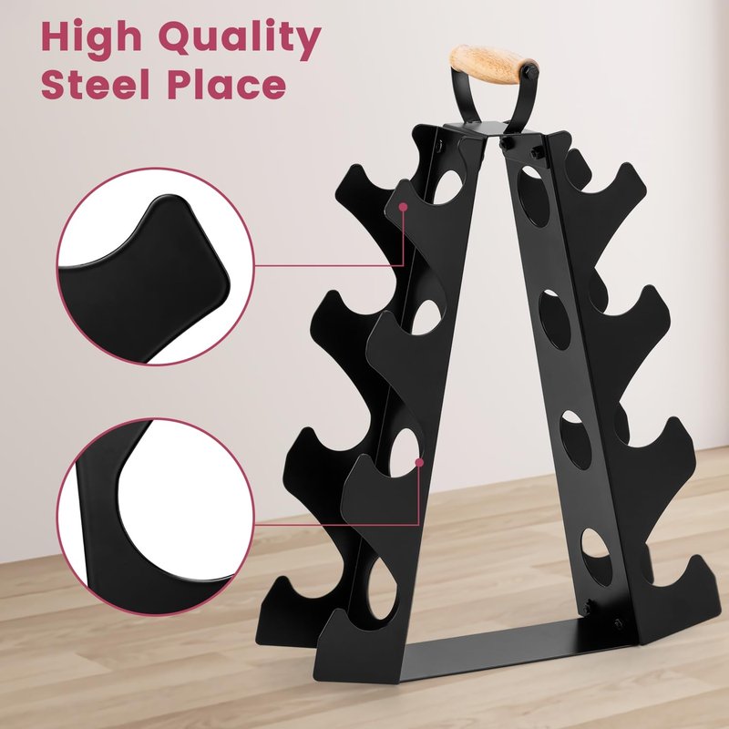 Wetheny Dumbbell Rack Stand Only (Dumbbells not Included), Compact A-Frame Weight Rack with Wooden Handle, for Home Gym Workout