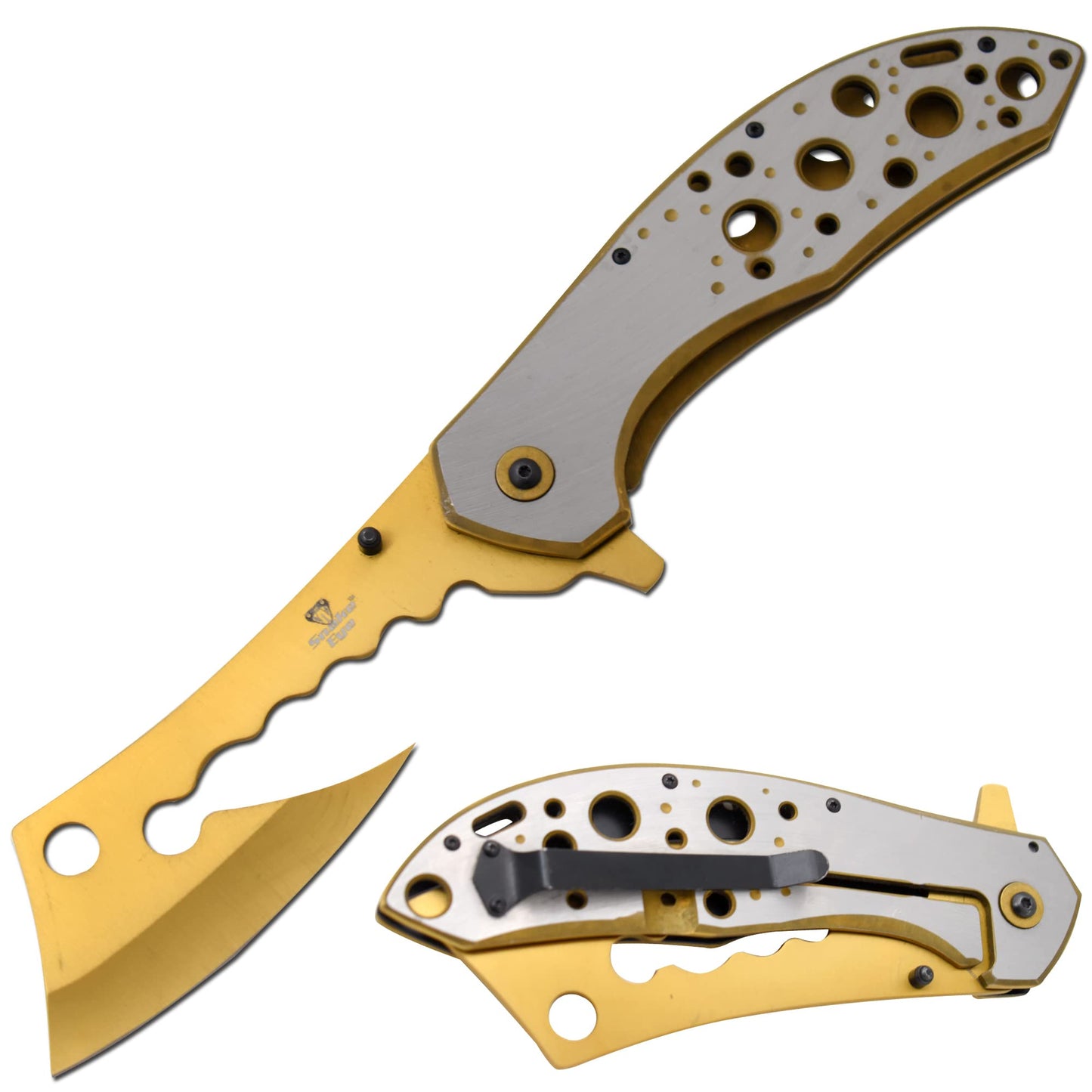 Snake Eye Tactical 12" Jumbo Huge Heavy Duty Ultra Smooth One Hand Opening Folding Pocket Knife Limited Edition Collectors Knife - Ideal for Recreational Work Hiking Camping (Gold)