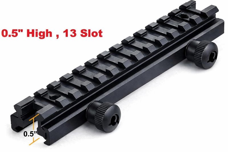 360 Tactical Low-Profile Full Size Riser Mount, 0.5" High 13 Slots Riser Mount 0.5 inch High for Scopes and Optics Three T Trading