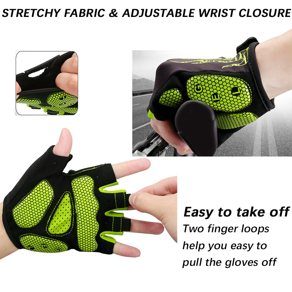 MOREOK Cycling Gloves Bike Bicycle Gloves, Half Finger 5MM Gel-Green-XL