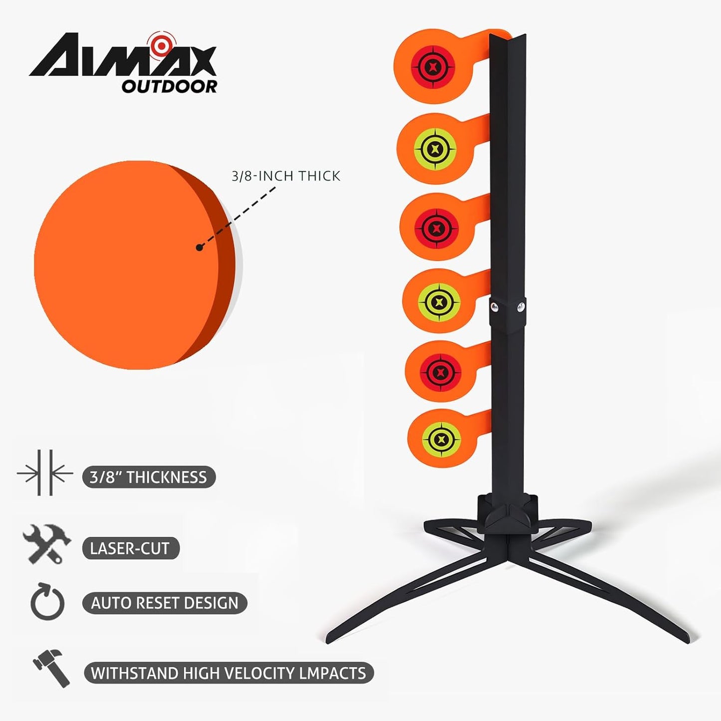 AR500 Dueling Tree Target Kit - 6-Piece Steel Shooting Targets | 6” Diameter x 3/8” Thick for Outdoor Practice