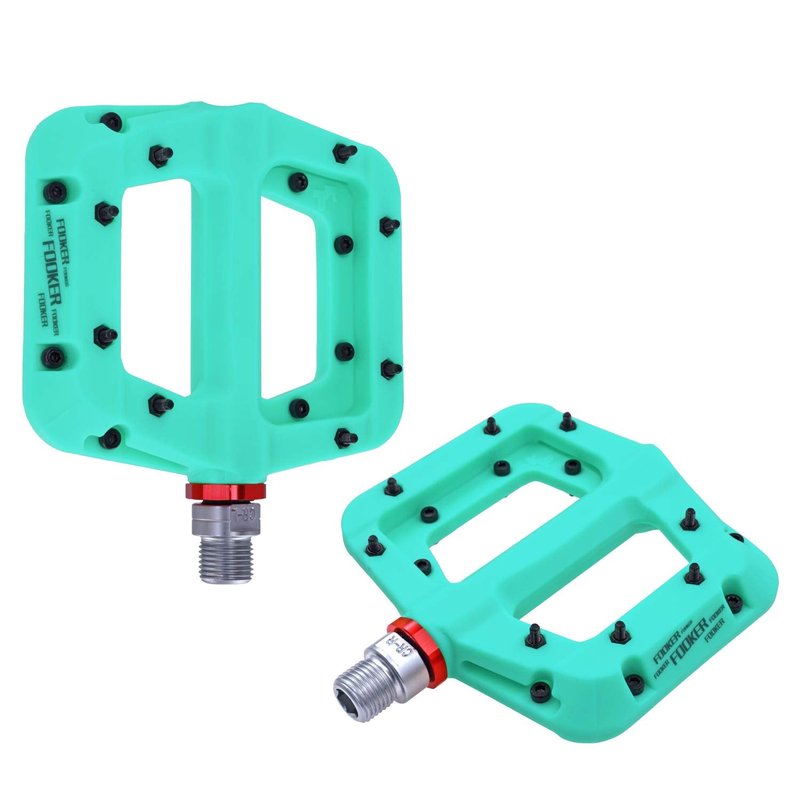 FOOKER MTB Pedals Mountain Bike Pedals 3 Bearing Non-Slip Lightweight Nylon Fiber Bicycle Platform Pedals for BMX MTB 9/16" (922-Green Needle Roller Bearing)