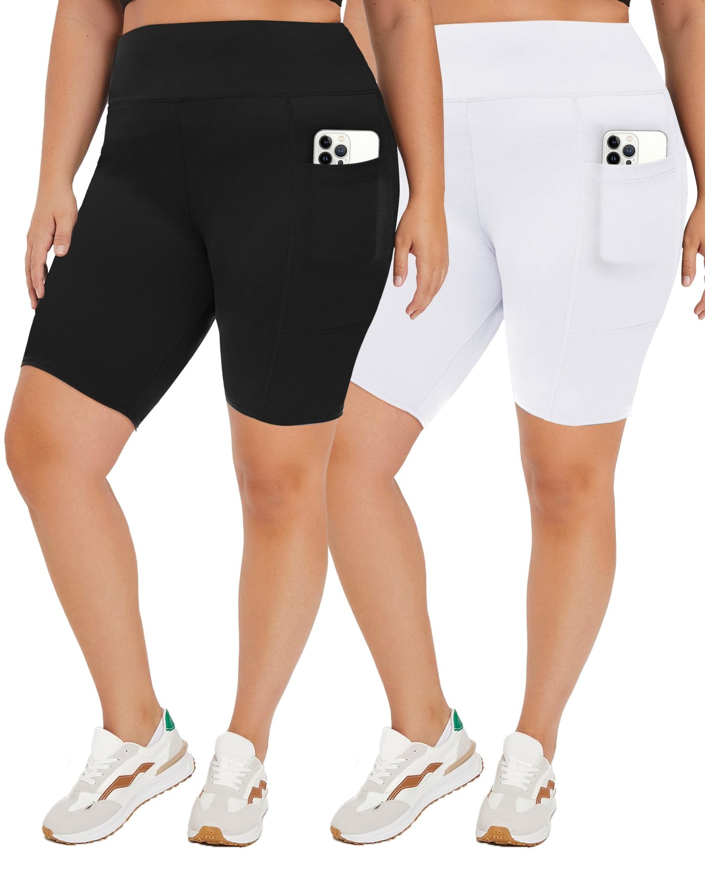 TNNZEET 2 Pack Plus Size Biker Shorts for Women - 8" Black High Waisted Tummy Control Spandex Workout Shorts (XL-4XL)