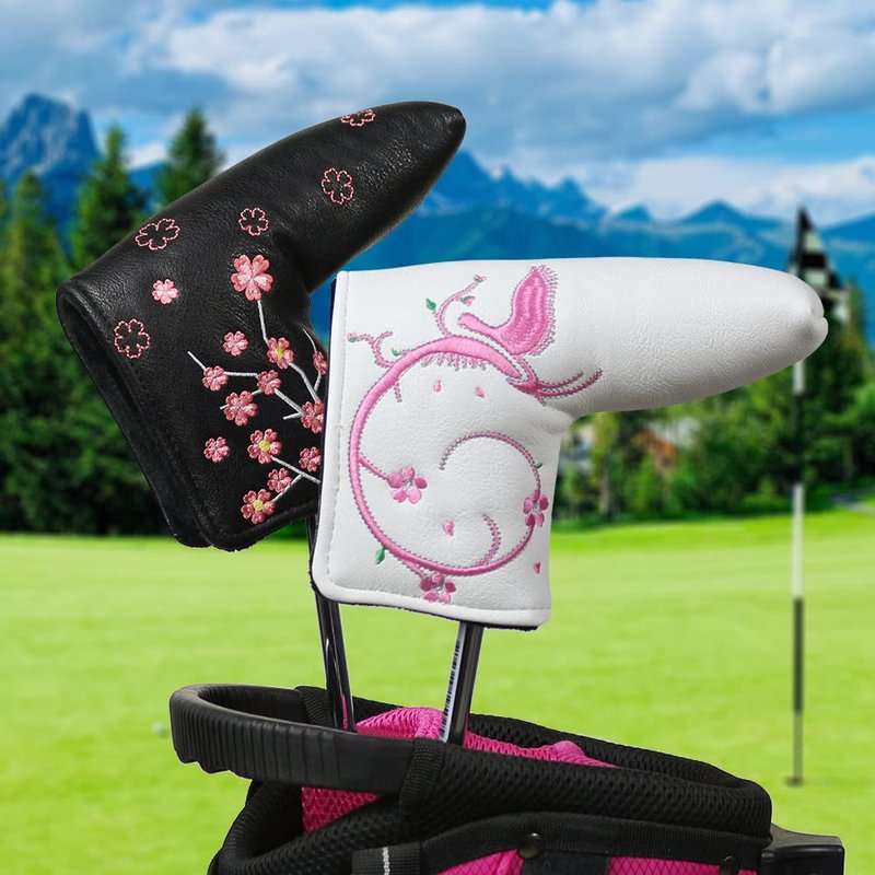 PINMEI Golf headcovers Flower Blade Putter Head Covers with Magnet Magnetic Closure Golf Putters Protection Suitable for Callaway Ping Taylormade Cobra Odyssey Putter (Sakura Black)