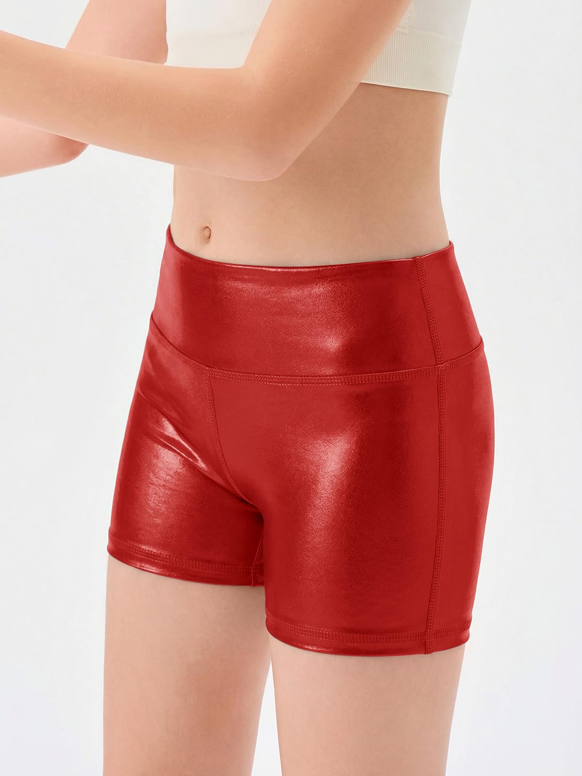 Haloumoning Girls Metallic Athletic Shorts Kids High Waisted Yoga Dance Biker Shorts Comfy Gymnastics Shorts 5-14Y