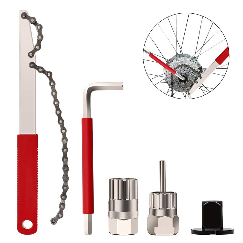 5 Pcs Bike Cassette Removal Tool with Chain Whip and Auxiliary Wrench Bicycle Sprocket Removal Tool Bicycle Cassette Lock Ring Extractor Freewheel Remover Wrench Sprocket Remover