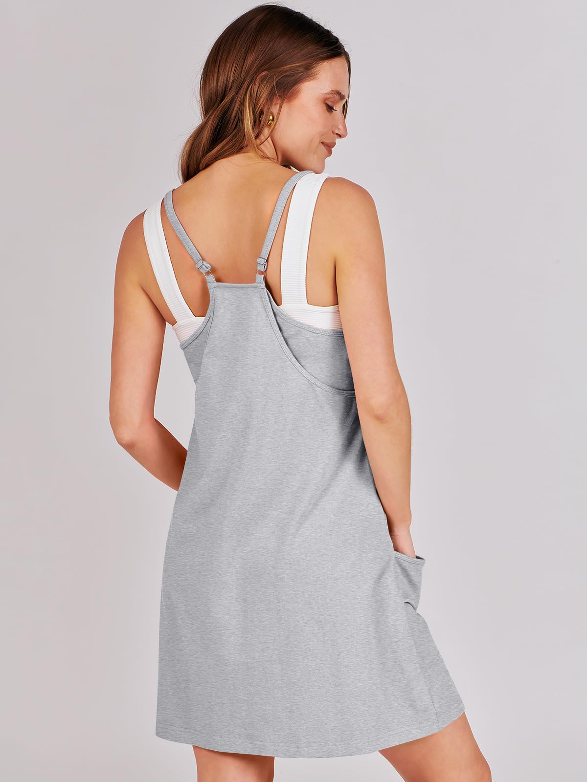 ANRABESS Women Athletic Dress Summer Tennis Workout Active Sports Mini Romper Dress Built in Shorts Travel Vacation Clothes Heather Gray X-Smal
