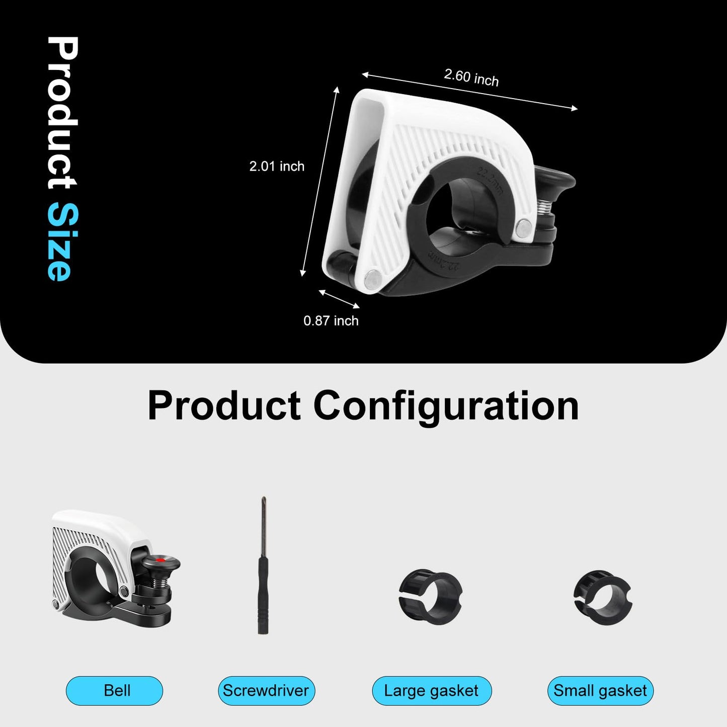 90dB Loud Sound Plastic Casing Aluminum Alloy Bike Horn | e-Bike & Cycling Accessories for Men & Women Fits in 22.2-31.8mm Handlebar | Bicycle Bells for Mountains & Roads for Adults - White