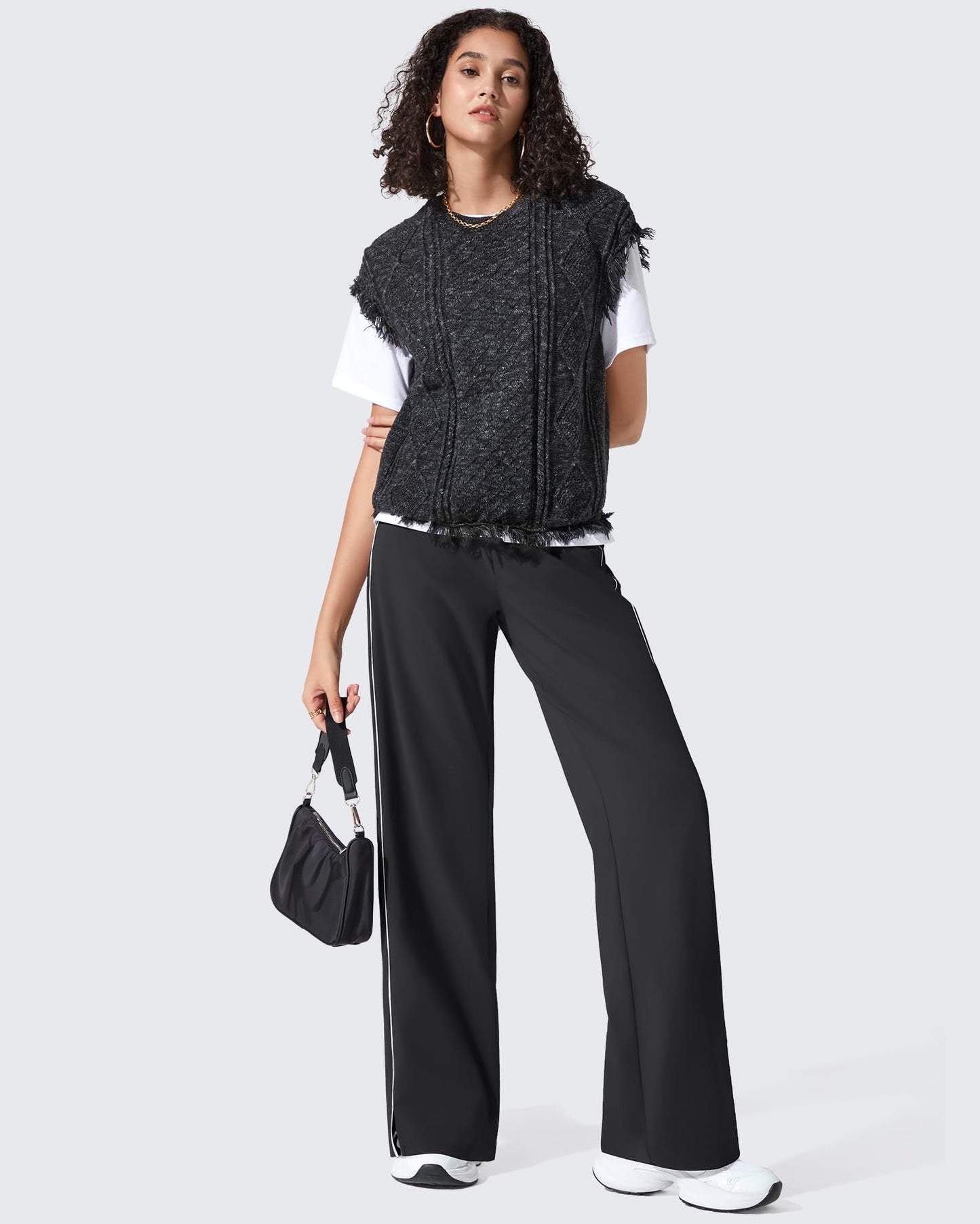 G4Free Womens Track Pants with Pockets Lightweight Wide Leg Sweatpants Drawstring Casual Trousers Y2K Jogging Pant (Black,S,Petite)