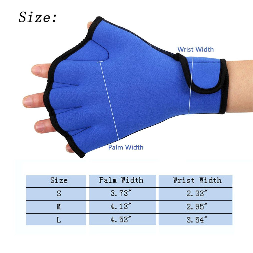 Qzc Pair of Aquatic Fitness Swim Training Gloves Water Resistance Training Aqua Fit Webbed Gloves (Blue, Small)