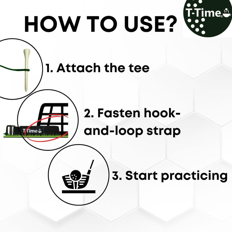 T-Time® Golf Tee Anchor Leash & Tether – US Patented – Keeps Tees in Place for Driving Range and Simulator Practice, 1 Strap + 3 Silicone Strings (Pink, Green, Grey)