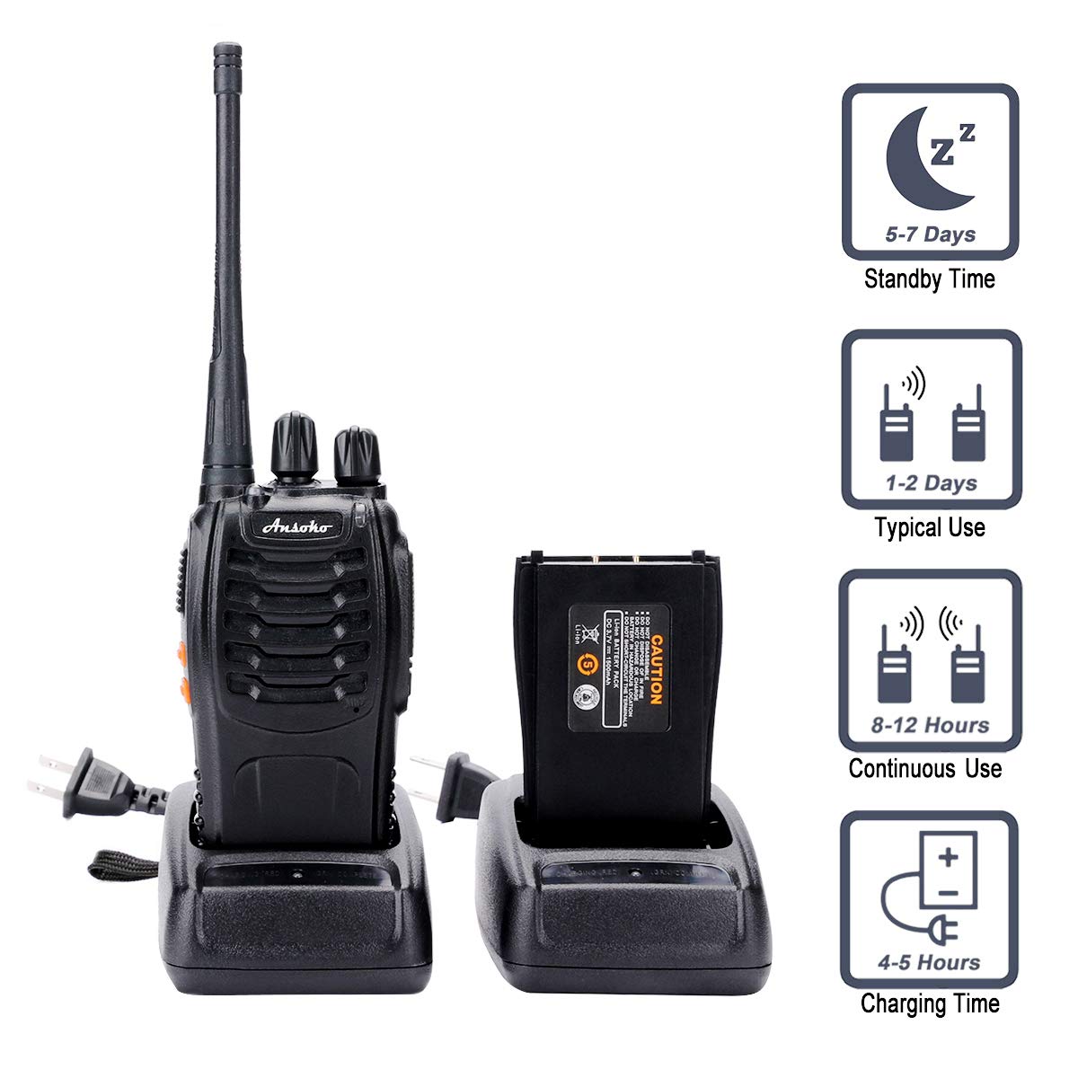 Ansoko Walkie Talkies Rechargeable Long Range Two Way Radios 16-Channel with Earpiece Battery n Charger (3 Pack)