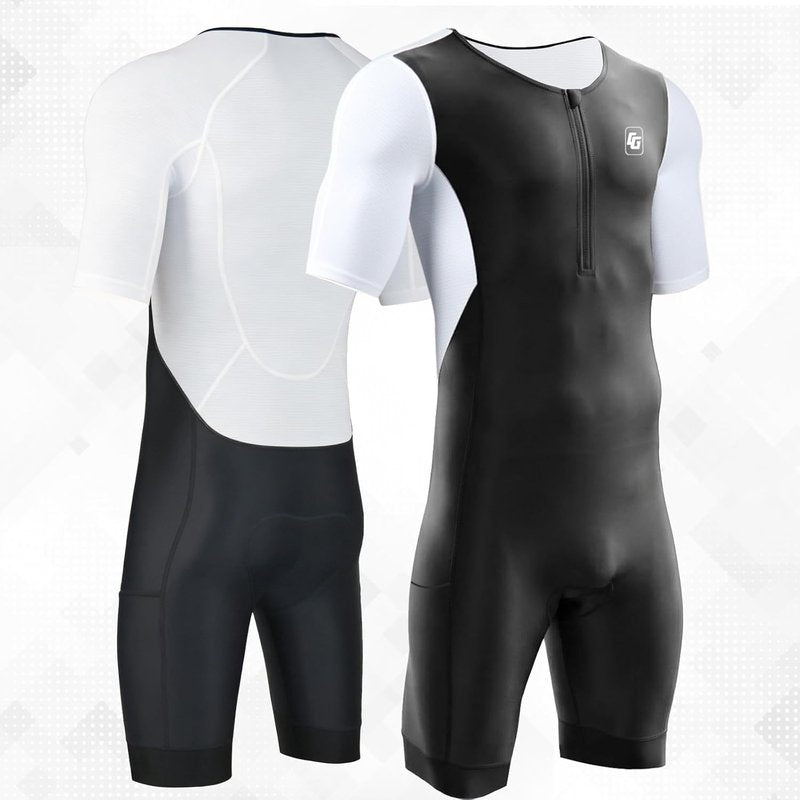 Men's Triathlon Suit - One-Piece Short Sleeve Trisuit for Swimming, Cycling & Running | Comfortable Fit