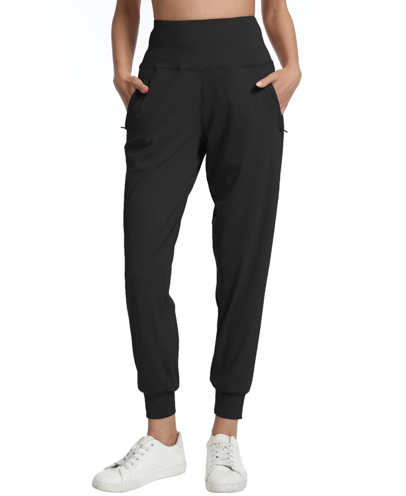 Rrosseyz Joggers for Women with Zipper Pockets Lightweight High Waisted Athletic Pants for Travel Lounge Workout(Black,M)