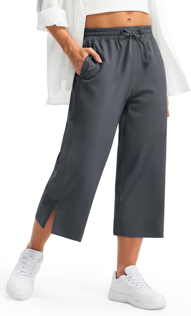 Lightweight Wide Leg Capri Pants for Women - High Waisted, Quick Dry, Casual Travel Style | Loose Fit with Pockets
