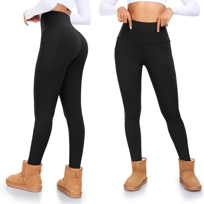 FULLSOFT 4 Pack Fleece Lined Leggings with Pockets for Women High Waisted Thermal Winter Warm Yoga Pants for Workout Running Plus Size(Black,Grey,Brown,White(4 Pack),Large-X-Large)