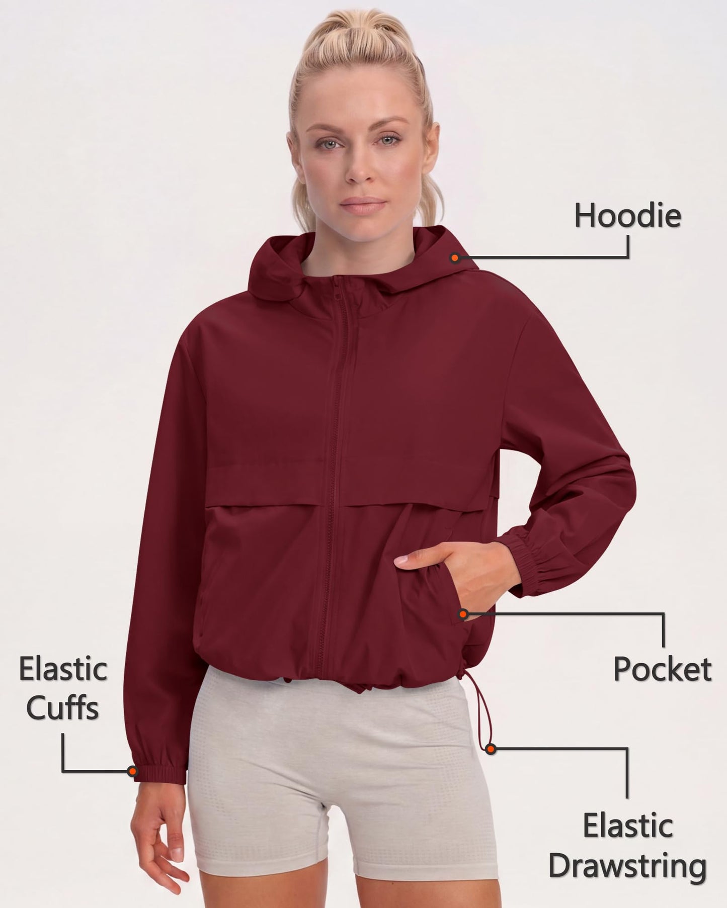 Locachy Women's Lightweight Athletic Workout Hoodie Long Sleeve Full Zip Gym Running Outdoor Jacket Burgundy L