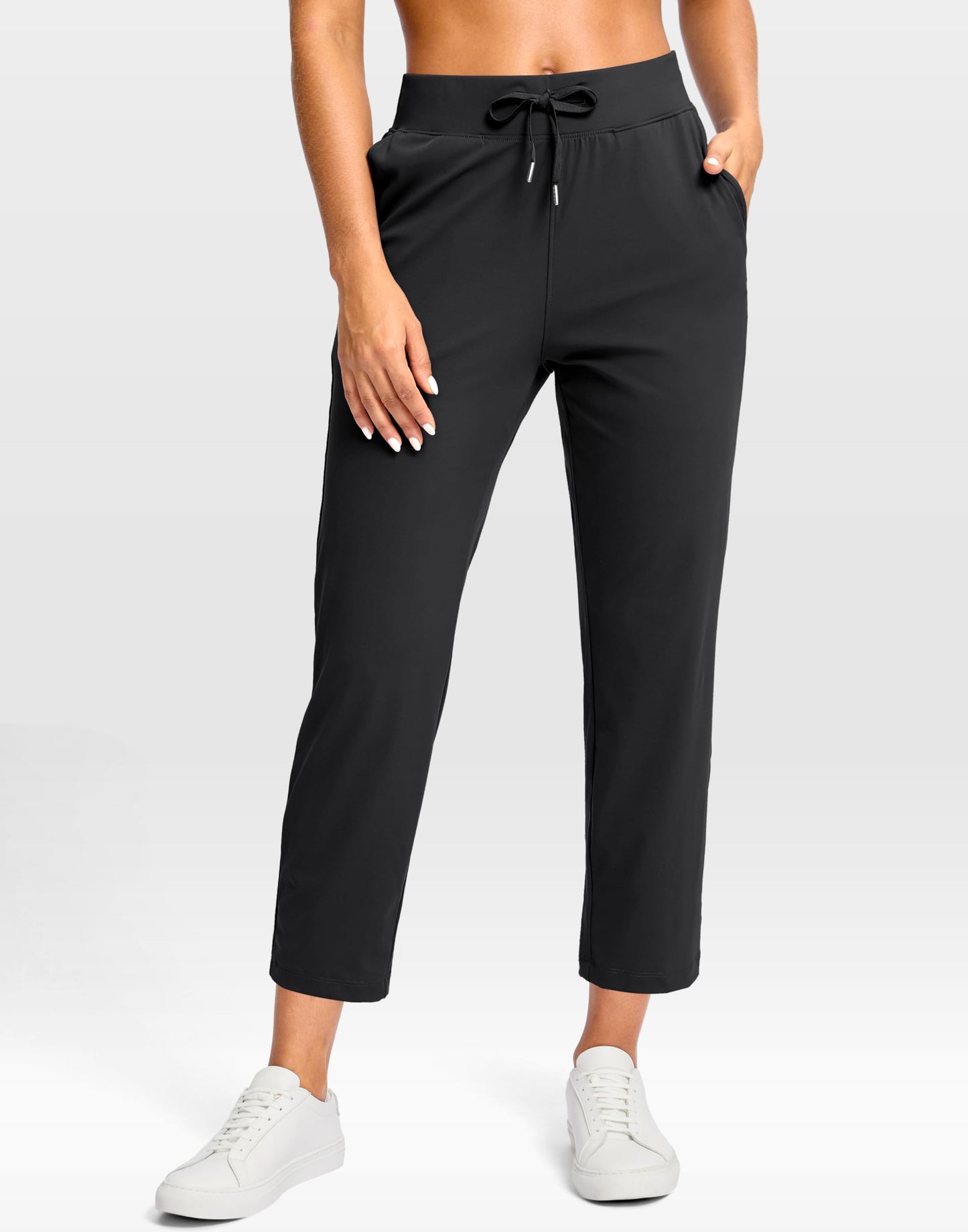 G Gradual Petite Pants for Women 24"/26" Ankle Pants 2 Pockets Stretchy 7/8 Sweatpants for Golf Travel Athletic Casual, Black, M, 24 Inseam