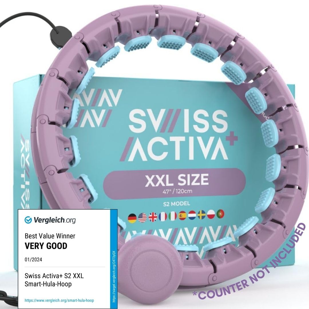 Swiss Activa+ S2 XXL Smart Hula Hoop with Waist Trimmer -Waist Size 22-50in - Weight Loss Infinity Smart Weighted Hula Hoop for Women