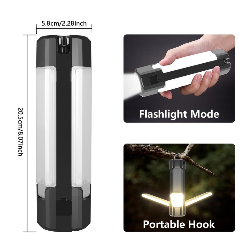 Otovoda Solar Camping Light, USB Rechargeable LED Camping Lantern with 7 Light Modes, Hook, Magnetic Base, Foldable Emergency Flashlight for Tent Hiking Hurricane Home Power Outages (3600mAh, Black)