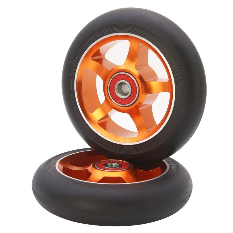 2pcs Replacement 100mm Pro Scooter Wheels with Abec 9 Bearings for MGP/Razor/Lucky/Envy Pro Scooters (Orange)