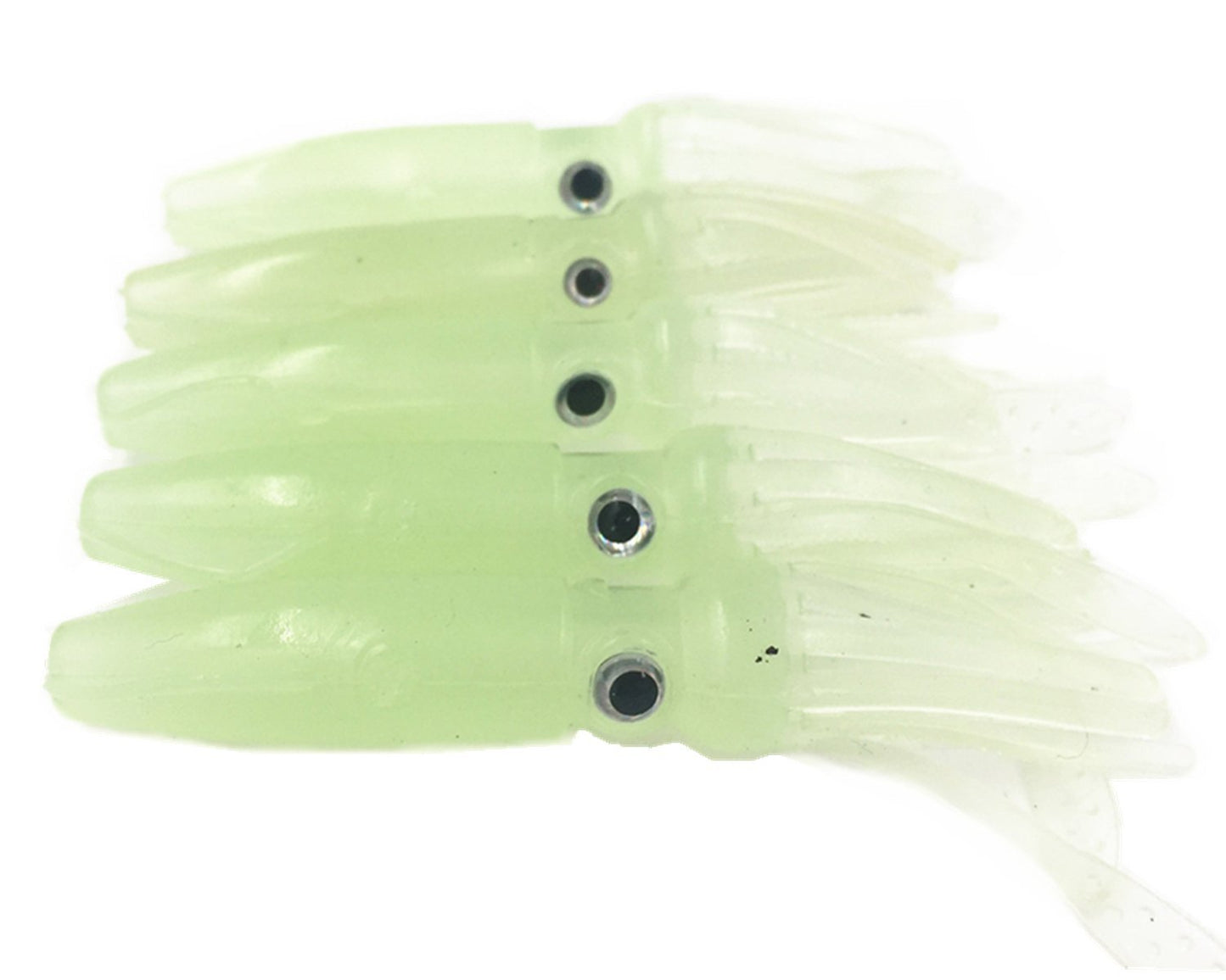 Soft Luminous Octopus Trolling Saltwater Bait Squid Skirt Fishing Lures Glow in Dark,4.13inch,(Green 5pcs)