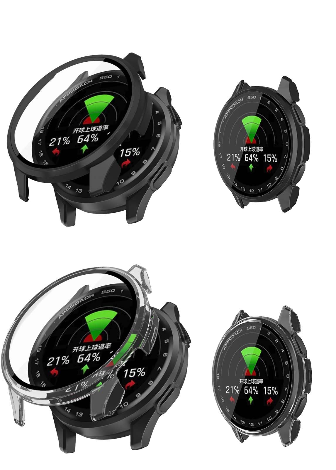 NOUKAJU 2pack Case for Garmin Approach S50, Protective Cover Smart Watch,Built-in 9H Tempered Glass Film, Hard PC,Easy to Install,Screen Protector for Garmin Approach S50(Black+Clear)