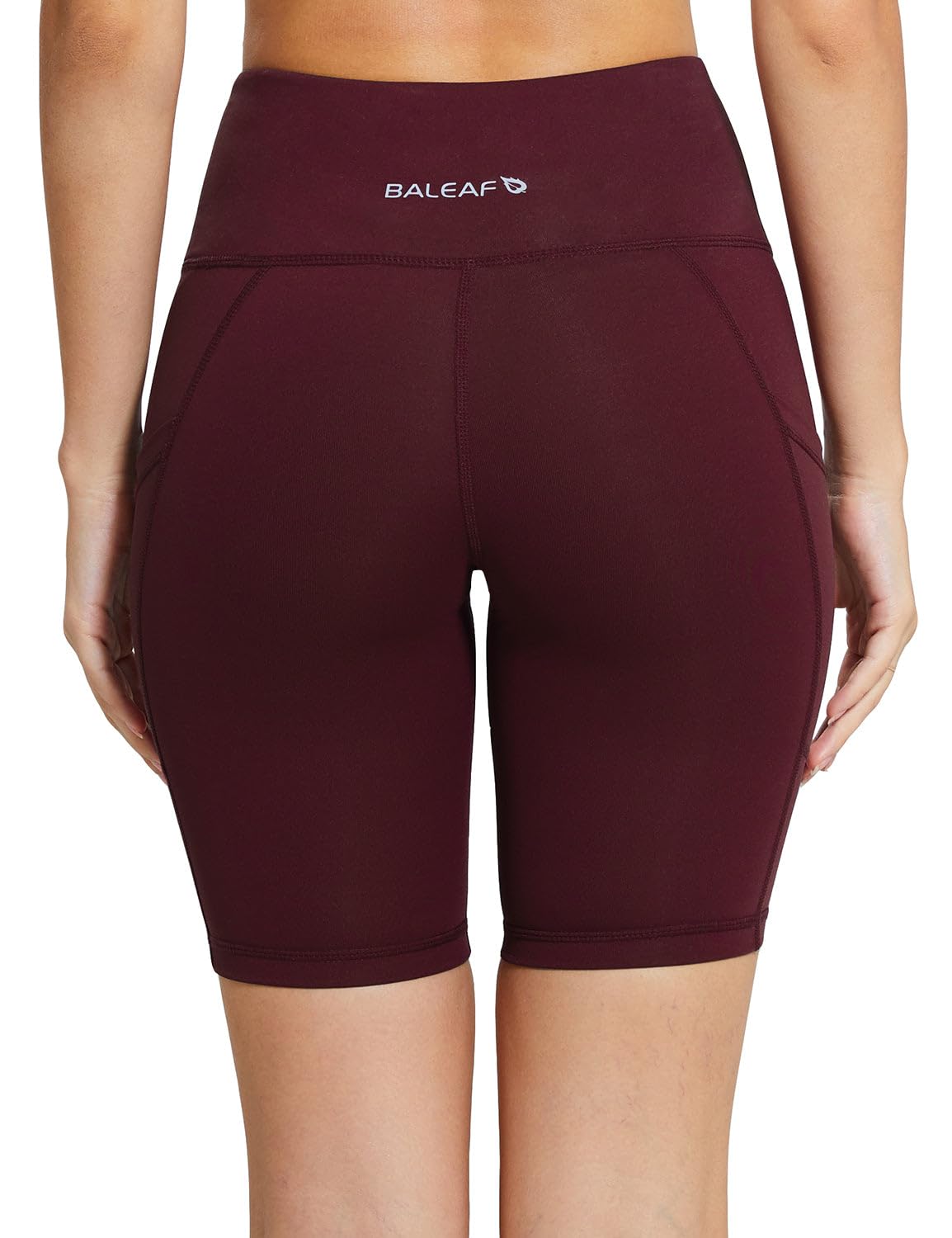 baleaf Biker Shorts Women Yoga Gym Workout Spandex Running Volleyball Tummy Control Compression with Pockets 8" Wine Red M
