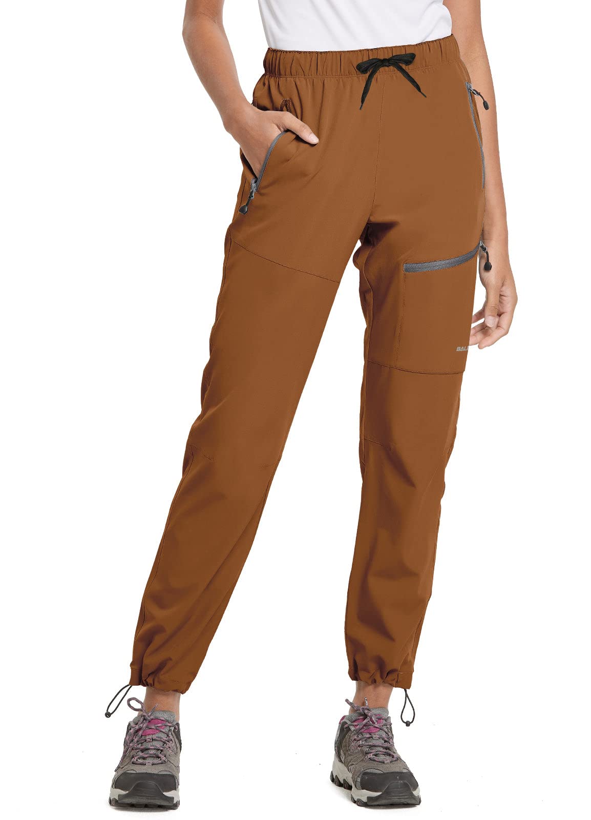 baleaf Women's Hiking Pants Quick Dry Lightweight Water Resistant Stretch Cargo Pants with Zipper Pockets Travel Camping 29''-Caramel M