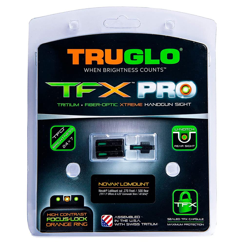 TRUGLO TFX PRO Handgun Sight | Compact Snag-Free Durable Shock-Resistant Glowing Tritium & Fiber-Optic Xtreme Night Sight with High Contrast Orange Front Ring, Compatible with 1911 270/500 Handguns