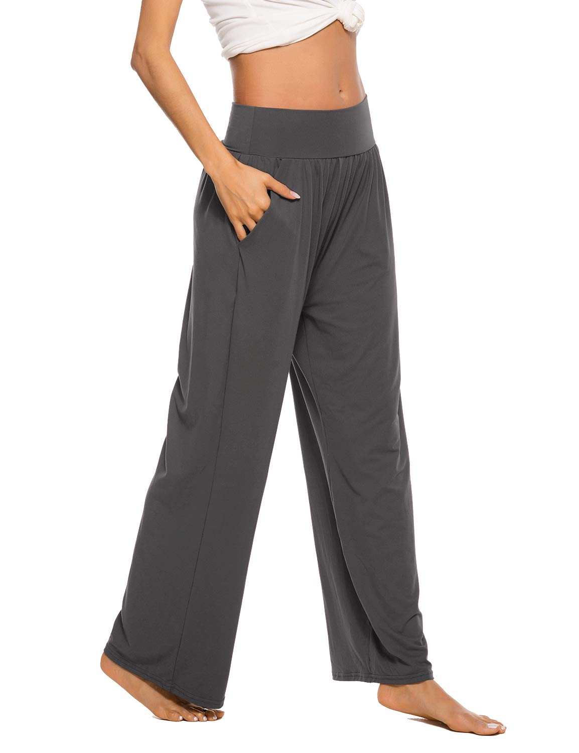 ZJCT Womens Yoga Pants with Pockets Sweatpants Comfy Loose Lounge Workout Pajama Jogger Pants Dark Gray L