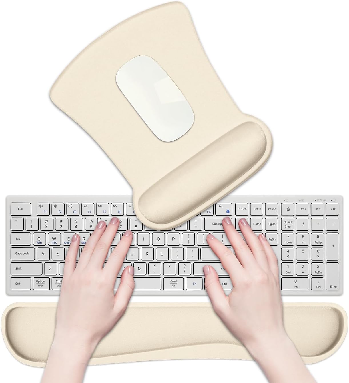 Ergonomic Wrist Rest Support - Comfortable Memory Foam Keyboard Pad & Soft Gel Mouse Pad | Pain Relief for Gaming & Office, Apricot