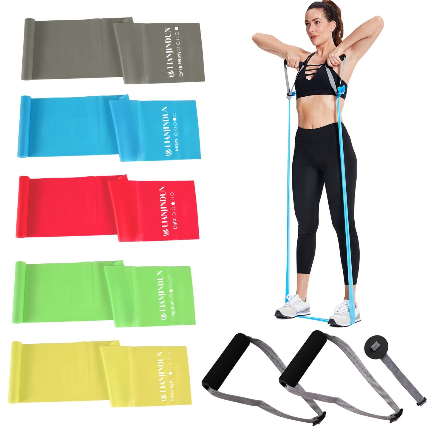 Professional Resistance Bands. Latex-Free, Work Out Bands, Stretch Bands for Working Out Women or Men, Exercise Bands Set for Physical Therapy (Colour Set (5-30lbs) - includes Accessories)