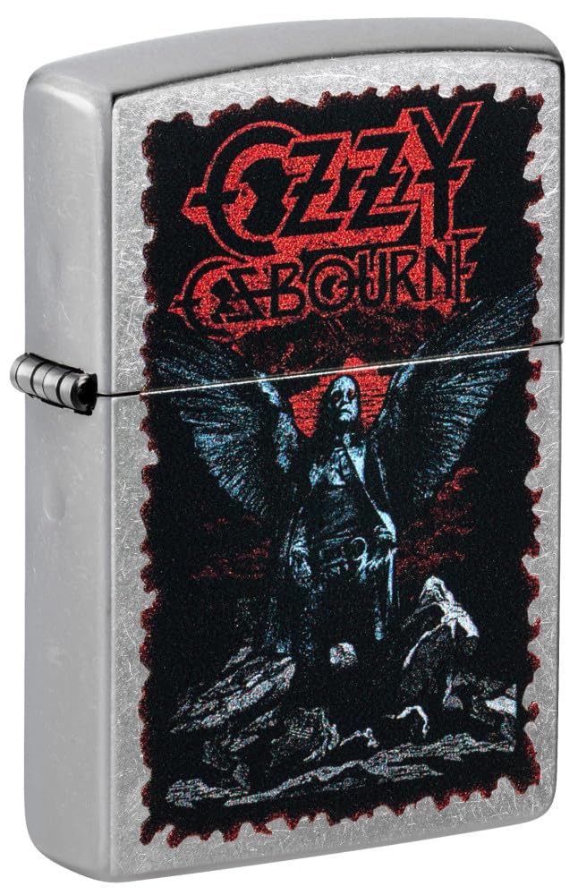 Zippo Ozzy Osbourne Street Chrome Pocket Lighter Angel Wings Design - Everyday Use, Outdoor, Camping Flip-Top Lighters - Made in USA
