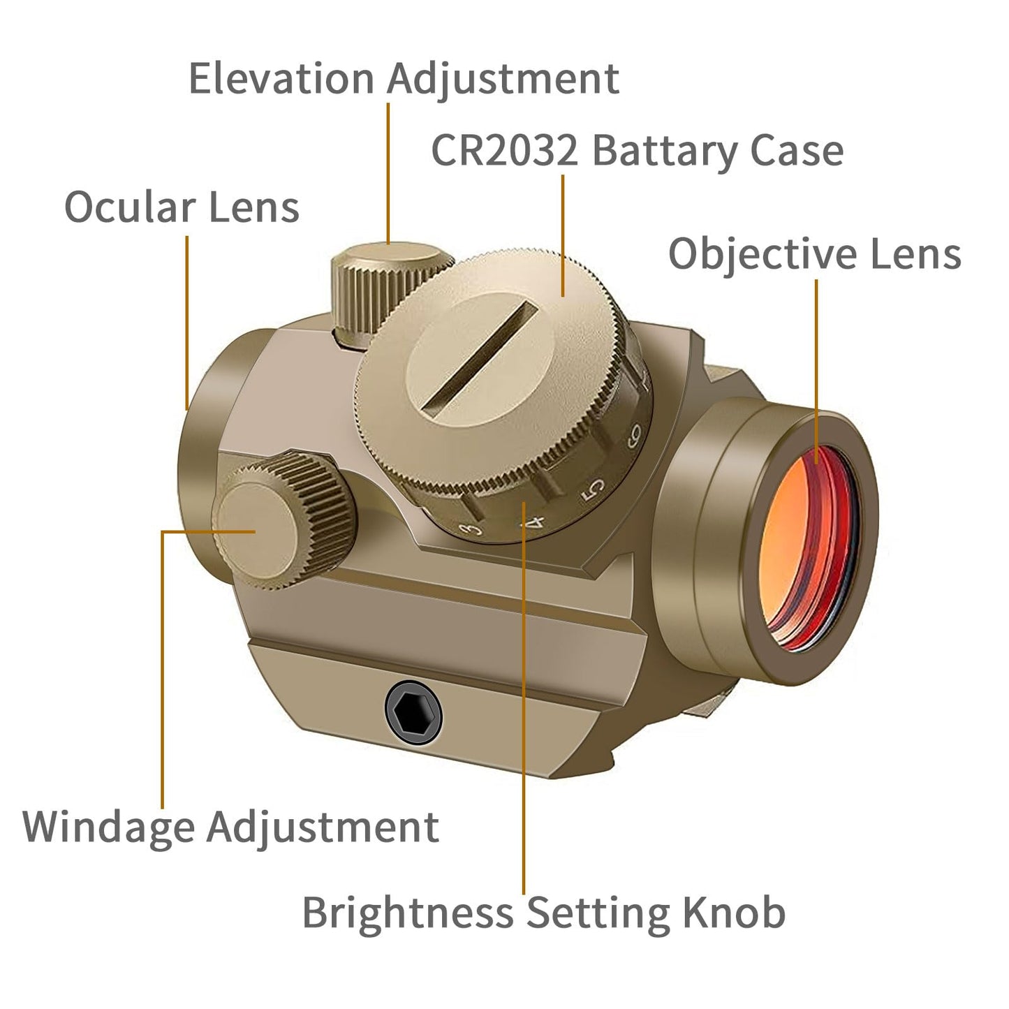 Beileshi Red Dot Sight, 4 MOA Compact Red Dot Gun Sight Rifle Scope with 1 inch Riser Mount (Sand Color)