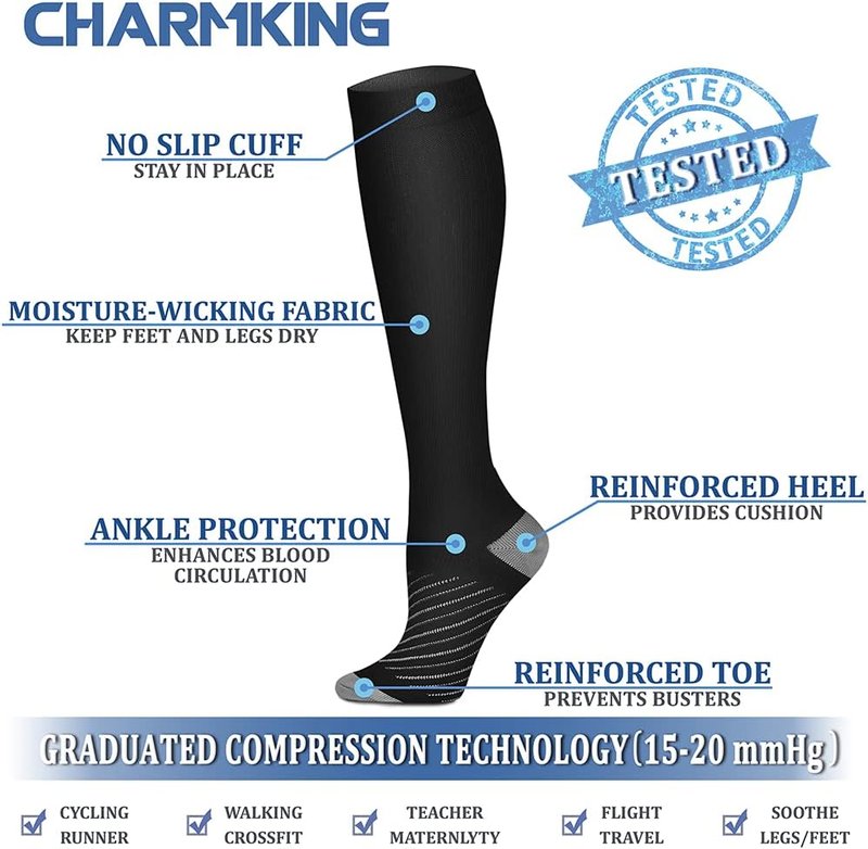 Compression Socks for Men & Women - 15-20 mmHg Circulation Support for Running & Cycling | 8 Pairs