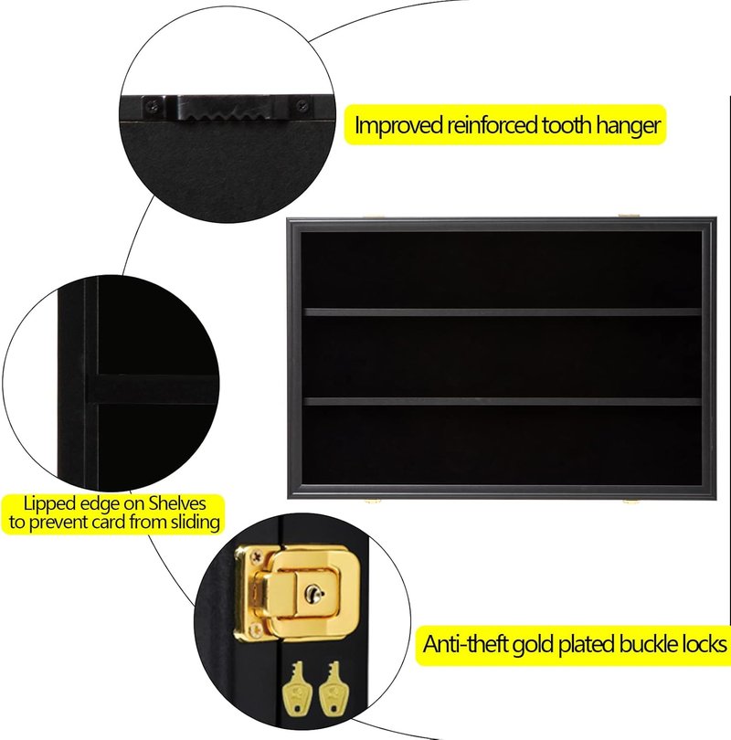 Baseball Card Display Case - Lockable Wall Mount with UV Protection Acrylic Door | Holds Graded Cards