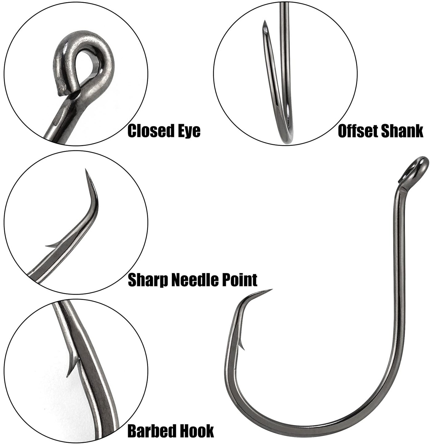 Dr.Fish 100 Pack Octopus Circle Hooks, Saltwater & Freshwater Fishing Hooks, #8-#10/0, Offset, Catfish, Tuna, Striper, Snapper, Bass Fishing #6