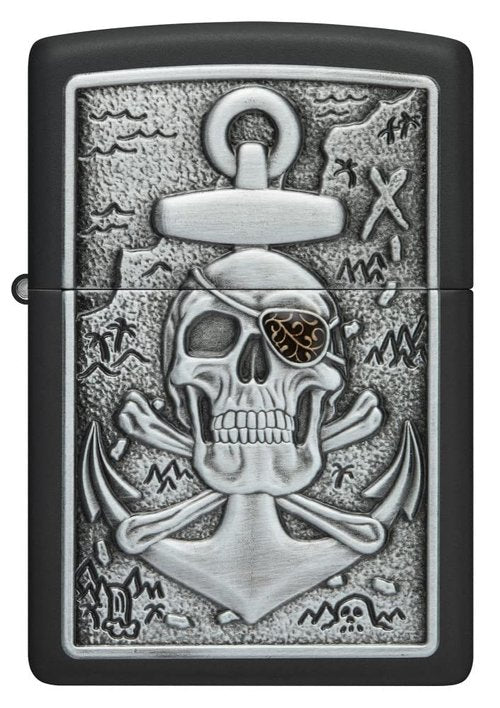 Zippo Skull Anchor Emblem Design Black Matte Pocket Lighter