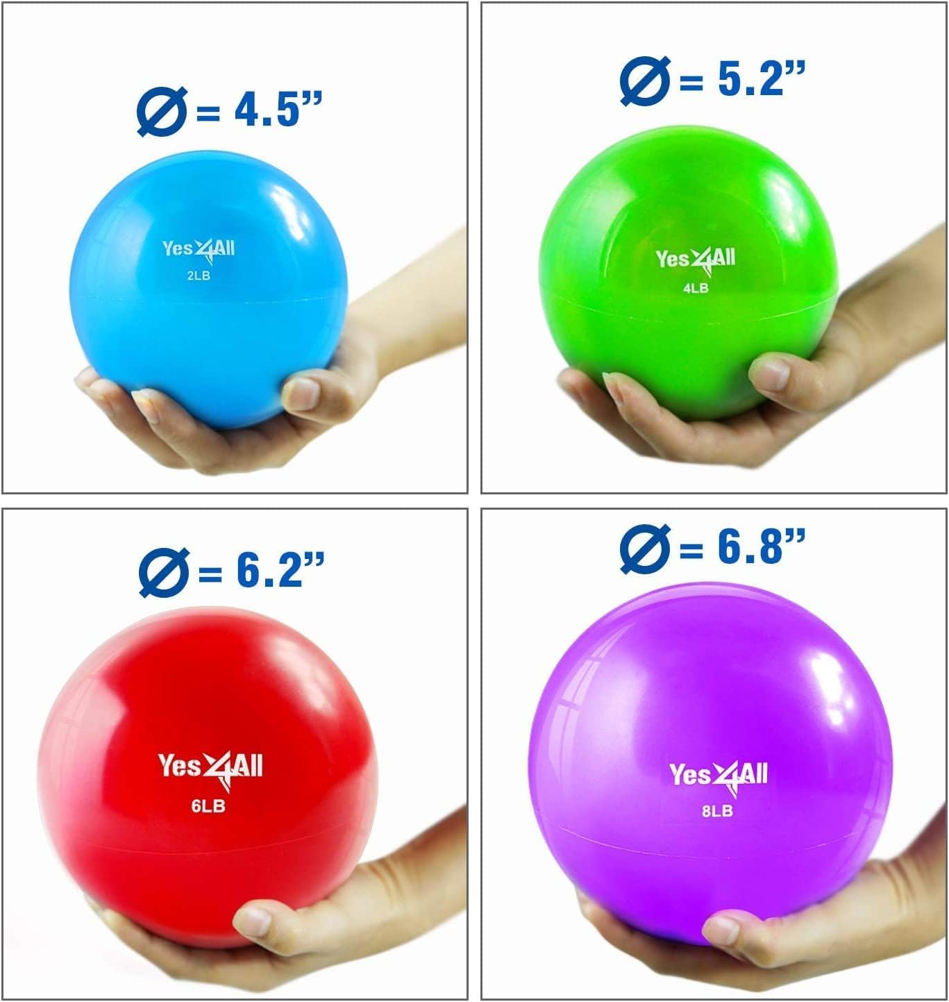 Yes4All Soft Weighted Toning Ball Smooth 2lb Pair