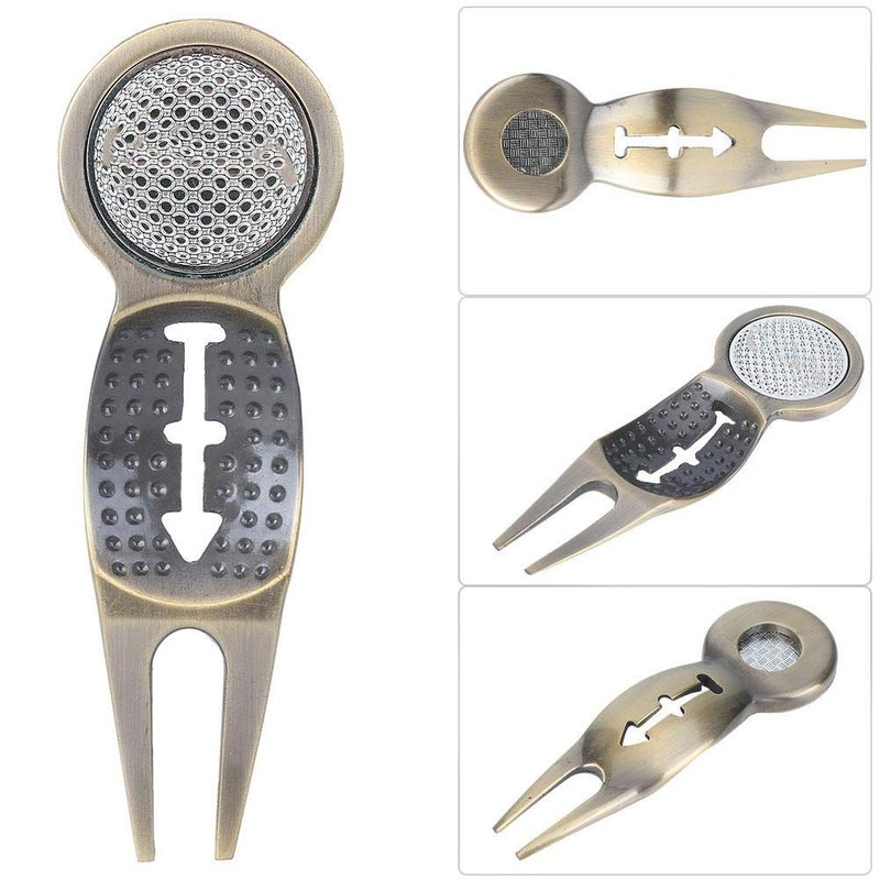Golf Divot Repair Tool, Portable Zinc Alloy Green Fork with Magnetic Ball Markers Ball Line Drawing Function for Golfers Golf Course Maintenance Travel Use