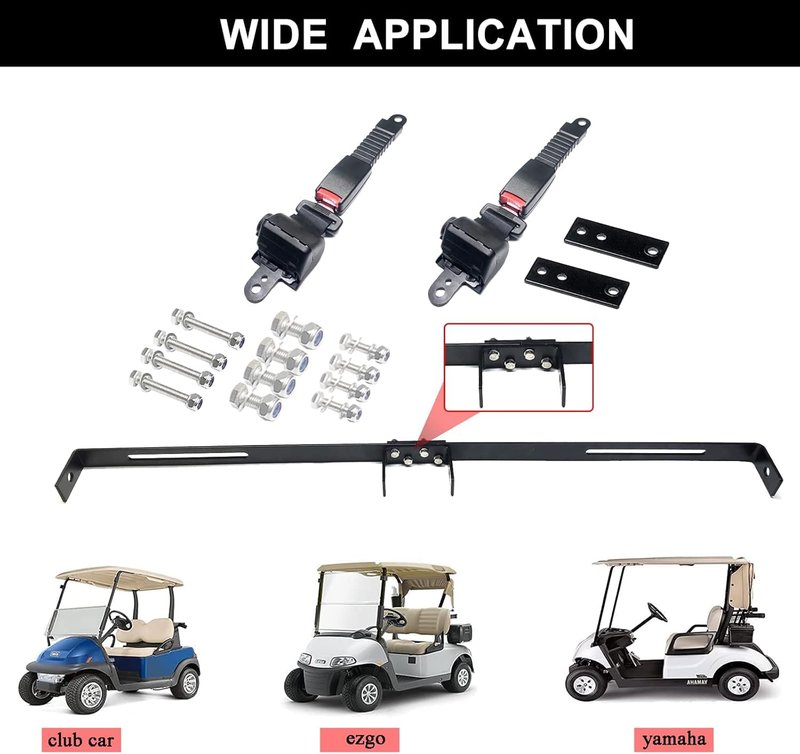 AIWEILUCK 2 Passenger Golf Cart Retractable 42" Seat Belts with Belt Bracket Kit for Yamaha Club Car DS Precedent EZGO TXT RXV