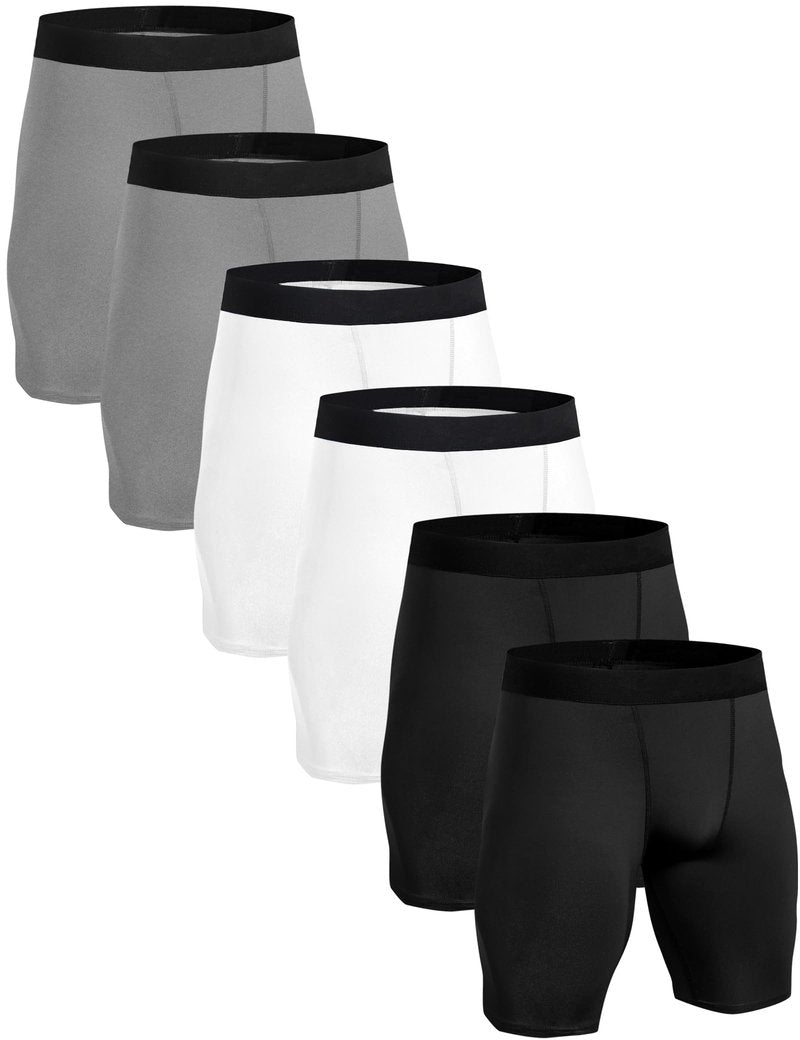 HovSiyla 6 Pack Compression Shorts Men Performance Sports Workout Athletic Running Underwear Shorts Spandex 2 Black 2 White 2 Grey Medium