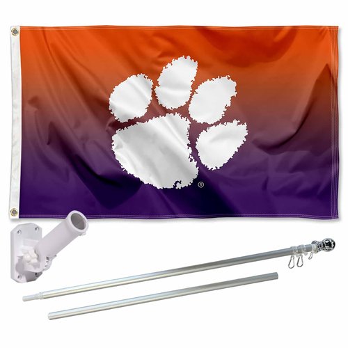 College Flags & Banners Co. Clemson Tigers Gradient Ombre Flag and Pole Bracket Mount Bundle
