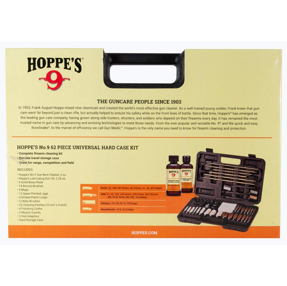 Hoppe's Deluxe Gun Cleaning Kit - 62 Piece Universal Cleaning Kit for Pistols, Rifles, & Shotguns, Includes Oil, Brushes, Rods and More